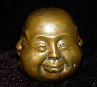 Collect Buddha Head Four Faces Brass Statue  