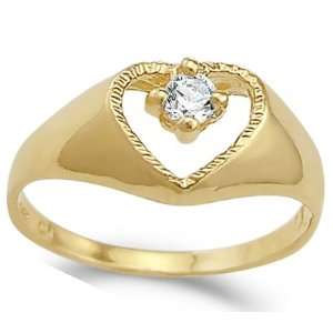 Solitaire Cubic Zirconia Heart Ring 14k Yellow Gold Anniversary Band 