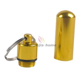   Gold Aluminum Pill Box Case Bottle Holder Container Keychain H  