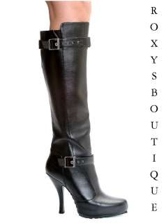 Black Knee High Boots with Buckles Inner Zipper 1/2 Platform & 4.5 