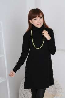   Pullover High Collar Long Sleeve Knitwear Sweater Mini Dress D306