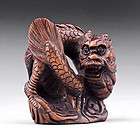 Japanese Carving Sculpture Boxwood Wood Netsuke Signed Dragon