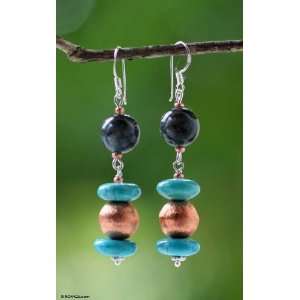  Labradorite and copper earrings, Oriental Blue Jewelry