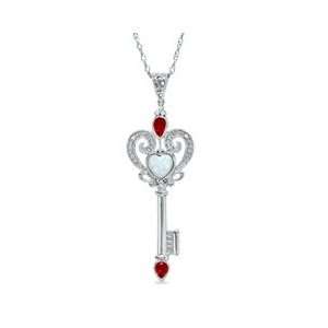 Lab Created Opal and Ruby Heart Key Pendant with Diamond Accents in 