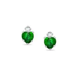 Heart Shaped Lab Created Emerald Stud Earrings in 10K White Gold with 