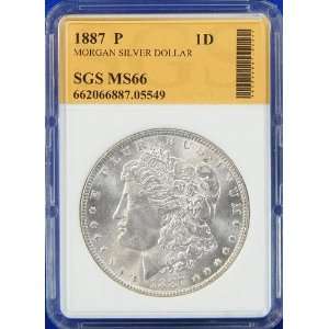    1887 P MS66 Morgan Silver Dollar SGS Graded 