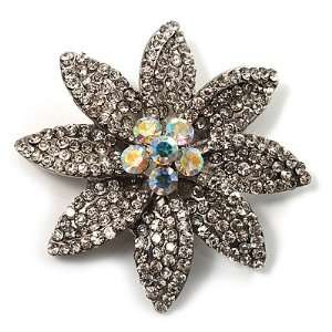  Clear Swarovski Crystal Bridal Corsage Brooch (Silver Tone) Jewelry