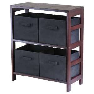 Capri 2 Section M Storage Shelf With 4 Foldable Black Fabric Baskets 