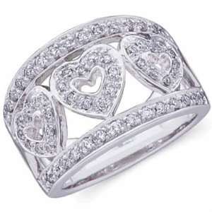  14Kt White Gold Triple Heart Diamond Fashion Ring: Jewelry 