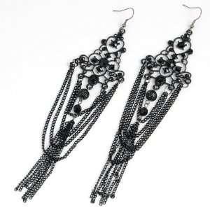 Vintage Black Crystal Adorned Elegant Droplight Dangle Earrings with 