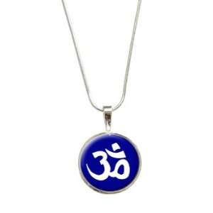  Om Aum Yoga White on Blue Pendant with Sterling Silver 