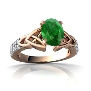  14k Rose Gold Oval Genuine Emerald Engagement Ring Size 6 