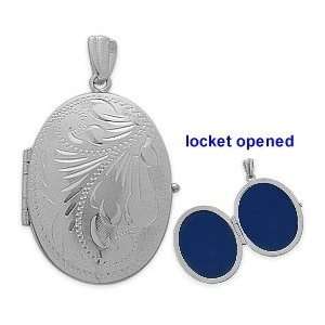   Silver Oval Locket with Diamond Cut Pattern with Chain   16 Jewelry