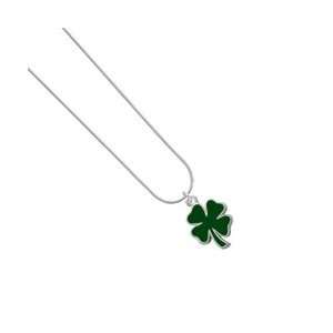  Two Sided Green Enamel Lucky Four Leaf Clover Snake Chain 