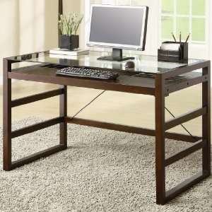 Anatole Contemporary Table Desk with Glass Top and Roll Out Drawer