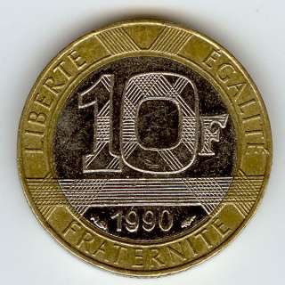 France 10 francs 1988 1989 1990 1991 mix or match, bimetallic, AU 