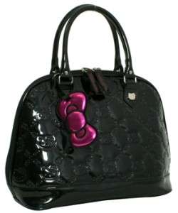 HELLO KITTY TANGO BLACK SHINY PATENT FAUX LEATHER TOTE WITH EMBOSSED 