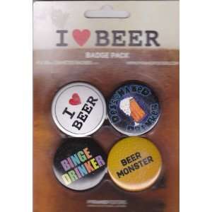  I Love Beer 4 Piece Button / Badge Pack 