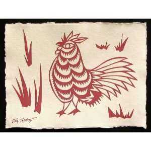    Handmade Papercut Art   Red Rooster Silhouette