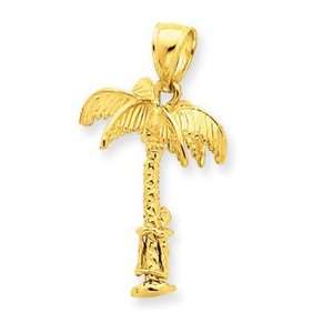  14k Yellow Gold 3 D Palm Tree & Climber Pendant Jewelry