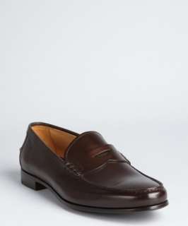 Prada dark brown leather moc toe penny loafers