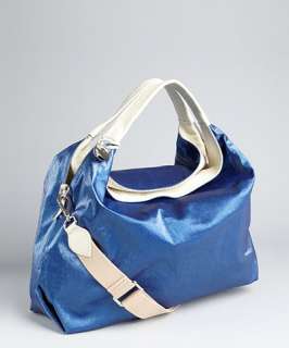 Furla china blue coated canvas Elisabeth convertible shopper tote