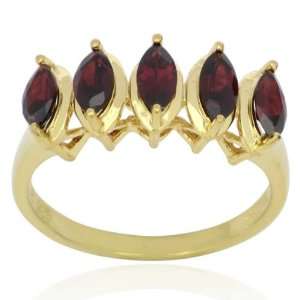    18k Gold Over Sterling Silver Garnet Five Stone Ring: Jewelry