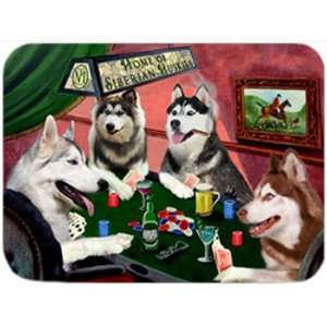   Husky Tempered Cutting Board 4 Dogs Playing Poker: Kitchen & Dining