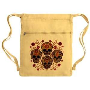  Messenger Bag Sack Pack Yellow Flower Skulls Goth 