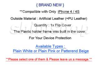 APPLE IPHONE 4 4S 4G WHITE ARTIFICIAL LEATHER FLIP CASE COVER CASES 