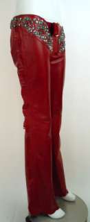 RARE DOLCE & GABBANA Red Leather Jeweled Western Chap Inspired Pants 