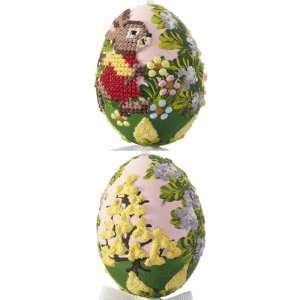 Personalized Needlepoint Bunny Blown Egg Christmas Ornament:  