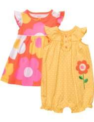 Carters Orange Yellow Flowers Romper and Dress 2 Piece Set