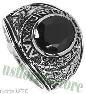 Mens Black US Military Navy .925 Sterling Silver Ring  