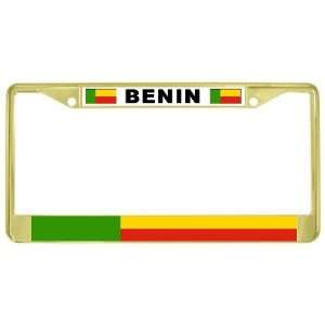 Benin Flag Gold Tone Metal License Plate Frame Holder