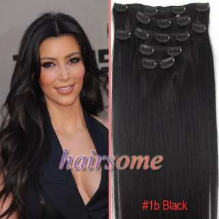 ~7pcs 18 Clip In Straight Remy Human Hair Extensions #1b 