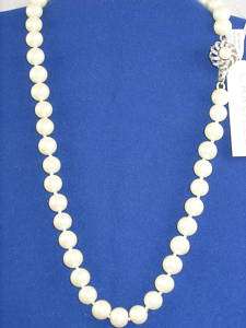 Carolee 8MM Faux Pearl 17 Necklace Pave Flower Clasp  