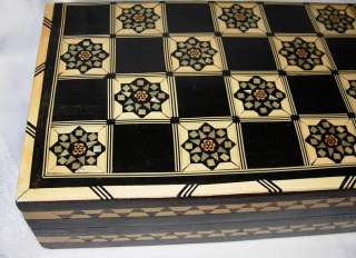   CHESS SET STONE HAND CARVED WITH INLAID WOODEN CHESS BOARD  
