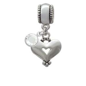  Large Silver Heart with Cutout Two Sided Charm European 