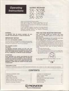 Pioneer Original SX 303R, SX 253R, SX 203 Owners Manual