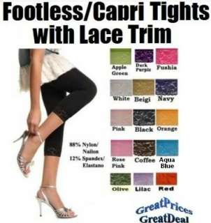 LADIES FOOTLESS TIGHT/CAPRI LEGGINGS With Lace Trim  