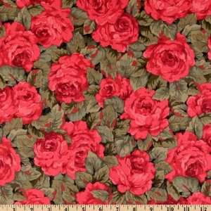  44 Wide Christys Rose Garden Scarlet Fabric By The Yard 