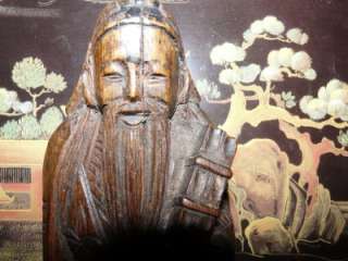 Ancient Chinese Sage with Holy Scrolls Wood Carving  