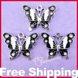 C352 Metal pendant charm beads black butterfly (3 pcs)  