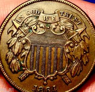 FANTASTIC OLD US COINS 1864 RARE 2 CENT PIECE CIVIL WAR 2C   