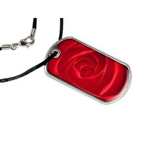 Rose   Military Dog Tag Black Satin Cord Necklace