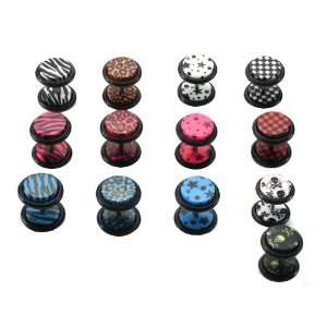 Wrapped Acrylic Fake Plugs with Red Checker Design and O Rings   16G 