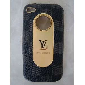 LV Style Iphone 4 Deluxe Case Black and Brown Monogram Luxury Designer 
