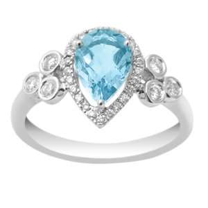 10k White Gold Blue Topaz and Diamond Ring (1/5 cttw, H I Color, I1 I2 