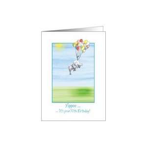   70th Birthday, cute Elephant flying with balloons Card Toys & Games